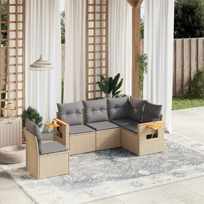 Afuera Living Contemporary Synthetic Poly Rattan Large Sofa Set in Beige
