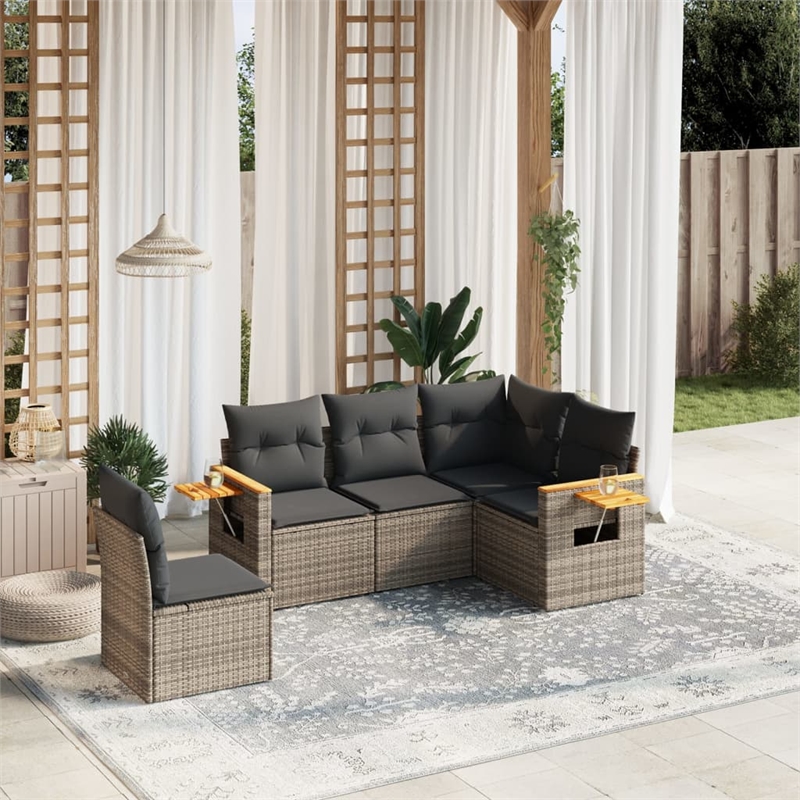 Afuera Living Contemporary Synthetic Poly Rattan 5 Piece Sofa Set in Gray