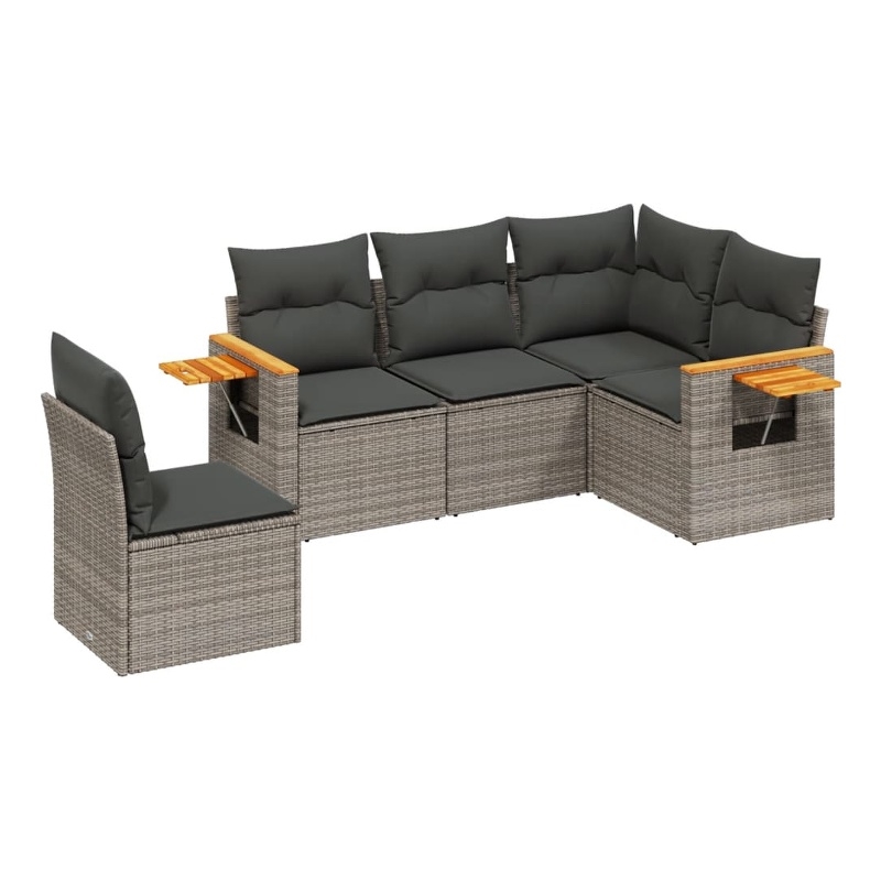 Afuera Living Contemporary Synthetic Poly Rattan 5 Piece Sofa Set in Gray