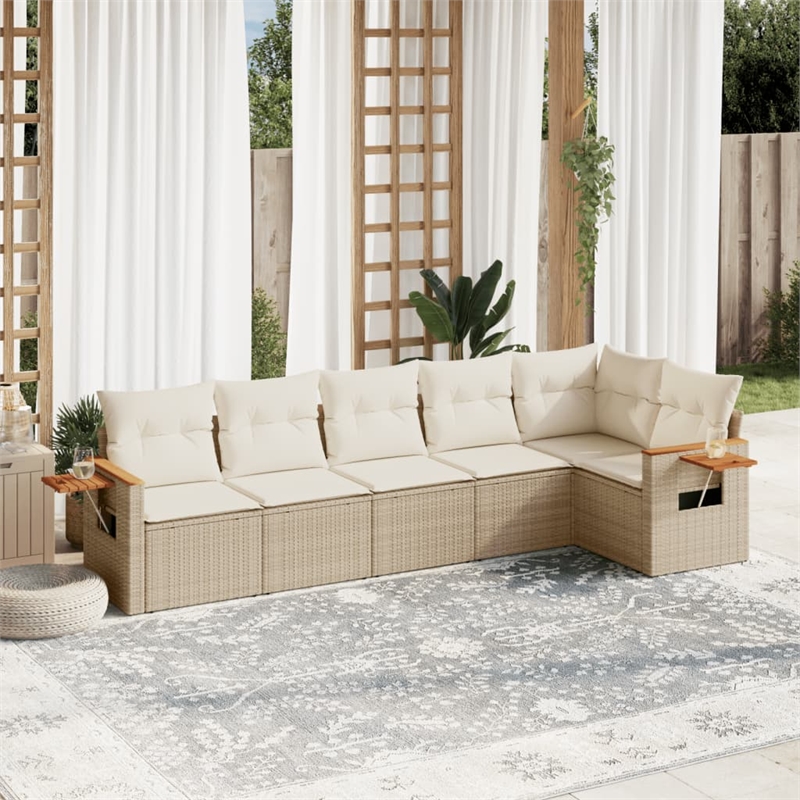 Afuera Living Contemporary Synthetic Poly Rattan 6 Piece Sofa Set in Beige