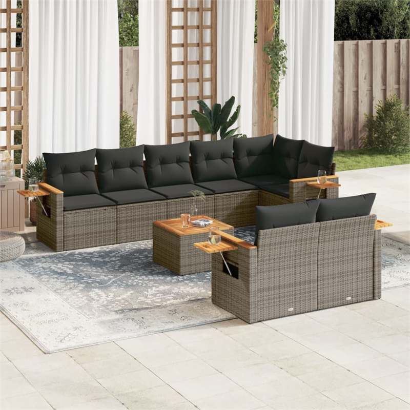 Afuera Living Contemporary 9 Piece Poly Rattan Sofa Set in Gray