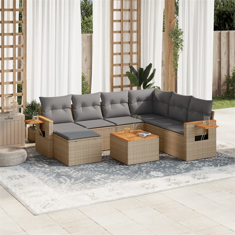 Afuera Living Contemporary Synthetic Poly Rattan 8 Piece Sofa Set in Gray/Beige