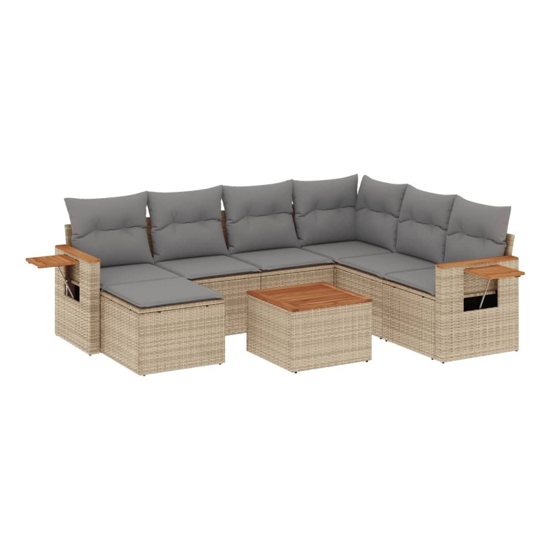 Afuera Living Contemporary Synthetic Poly Rattan 8 Piece Sofa Set in Gray/Beige