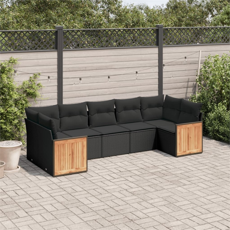 Afuera Living Contemporary Synthetic Poly Rattan 7 Piece Sofa Set in Black