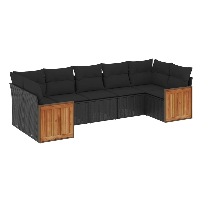 Afuera Living Contemporary Synthetic Poly Rattan 7 Piece Sofa Set in Black