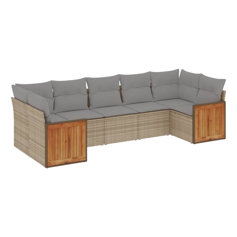 Afuera Living Contemporary Synthetic Poly Rattan 7 Piece  Sofa Set in Beige