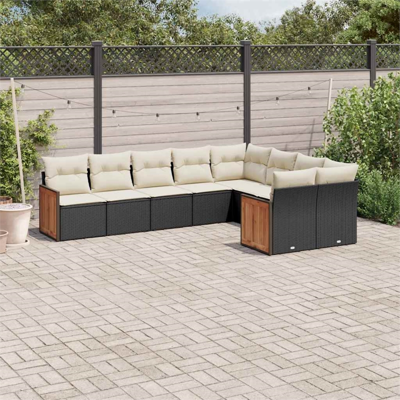 Afuera Living Contemporary 9 Piece Poly Rattan Large Sofa Set in Black