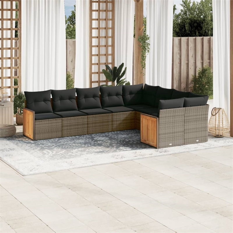 Afuera Living Contemporary 9 Piece Poly Rattan Sofa Set in Gray