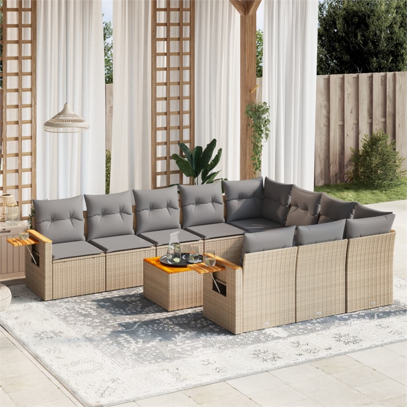 Afuera Living Contemporary Synthetic Poly Rattan 11 Piece Sofa Set in Beige