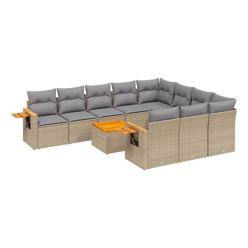 Afuera Living Contemporary Synthetic Poly Rattan 11 Piece Sofa Set in Beige