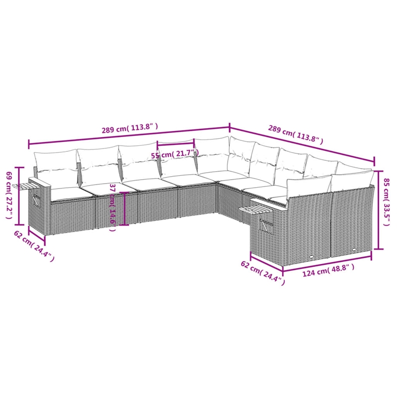 Afuera Living Contemporary 10 Piece Poly Rattan Sofa Set in Gray/Beige