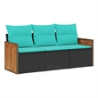 Afuera Living Contemporary Synthetic Poly Rattan 3 Piece Sofa Set in Black