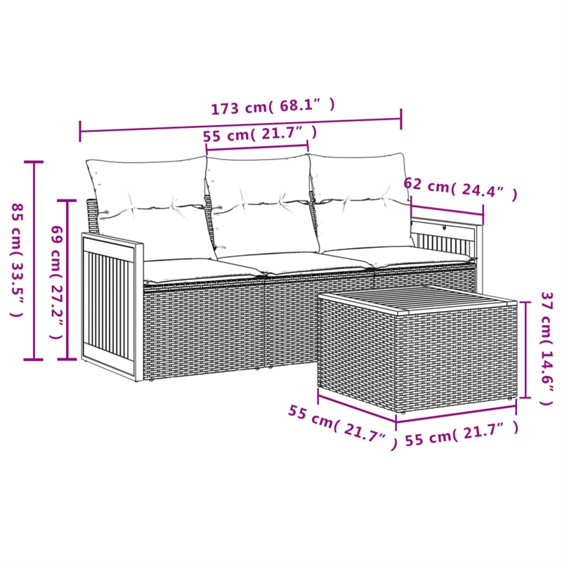 Afuera Living Contemporary 4 Piece Poly Rattan Sofa Set in Beige