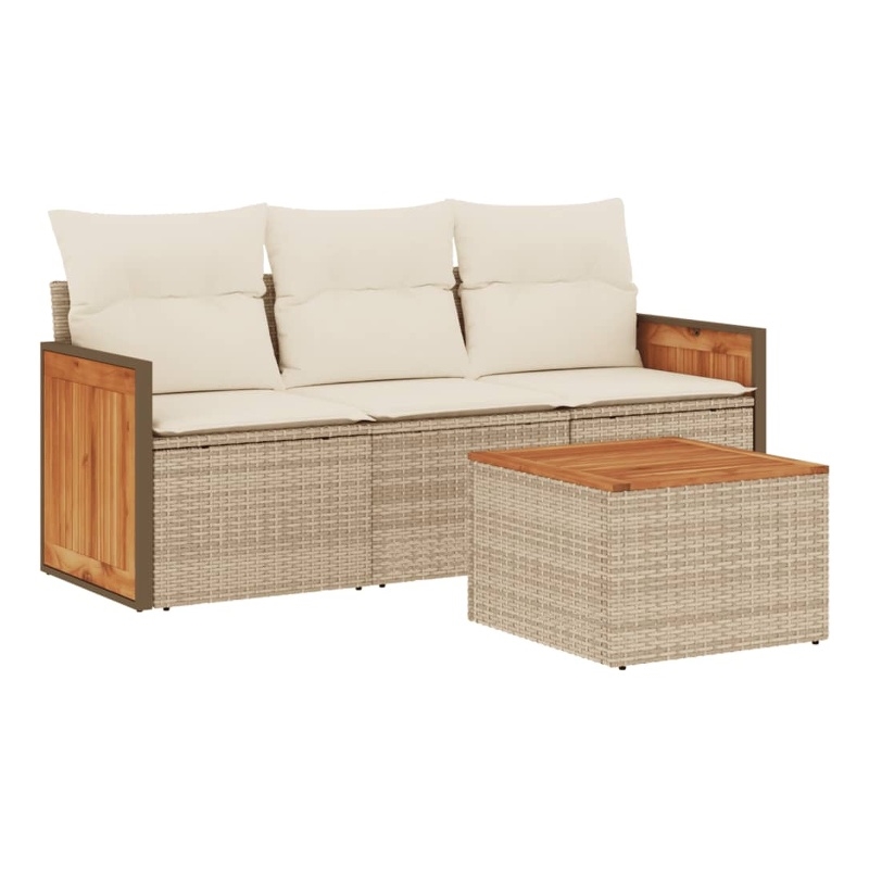 Afuera Living Contemporary 4 Piece Poly Rattan Sofa Set in Beige
