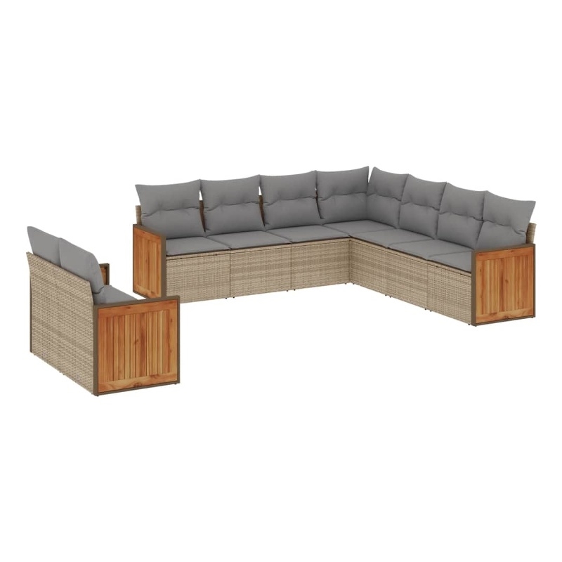 Afuera Living Contemporary Synthetic Poly Rattan 9 Piece Sofa Set in Gray/Beige