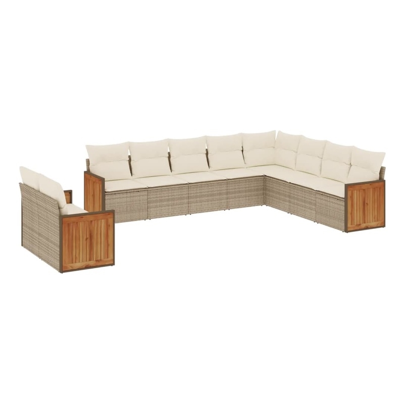 Afuera Living Contemporary 10 Piece Poly Rattan Sofa Set in Cream/Beige
