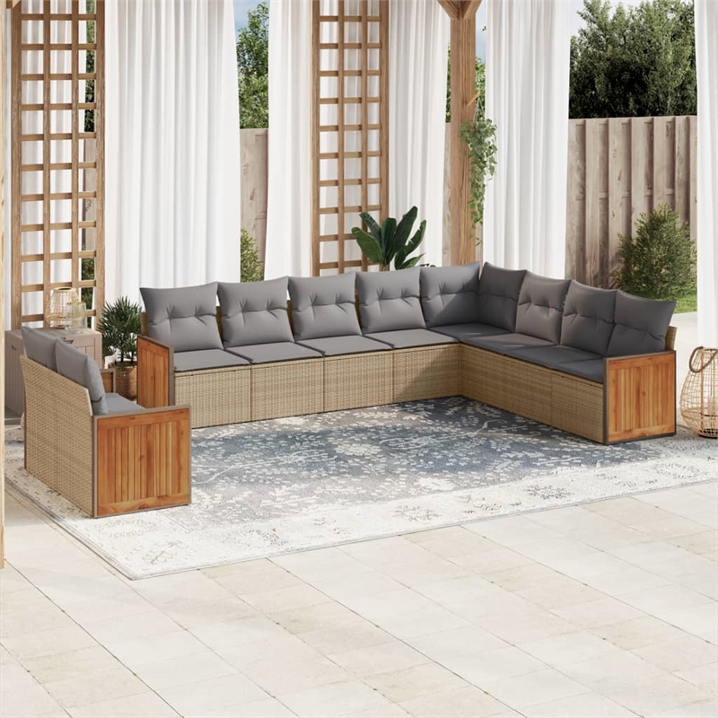 Afuera Living Contemporary 10 Piece Poly Rattan Sofa Set in Gray/Beige