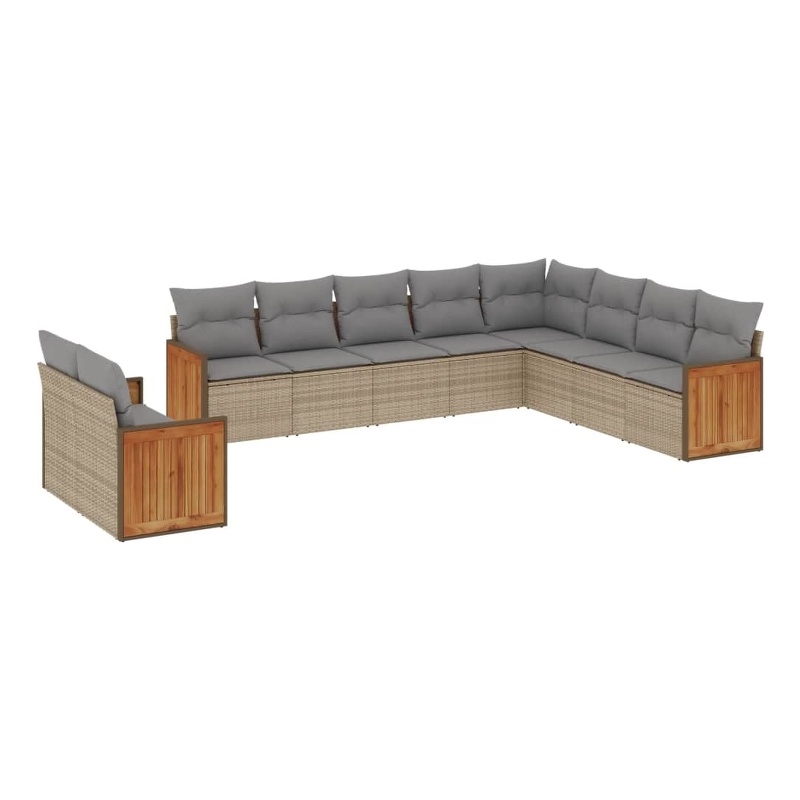 Afuera Living Contemporary 10 Piece Poly Rattan Sofa Set in Gray/Beige