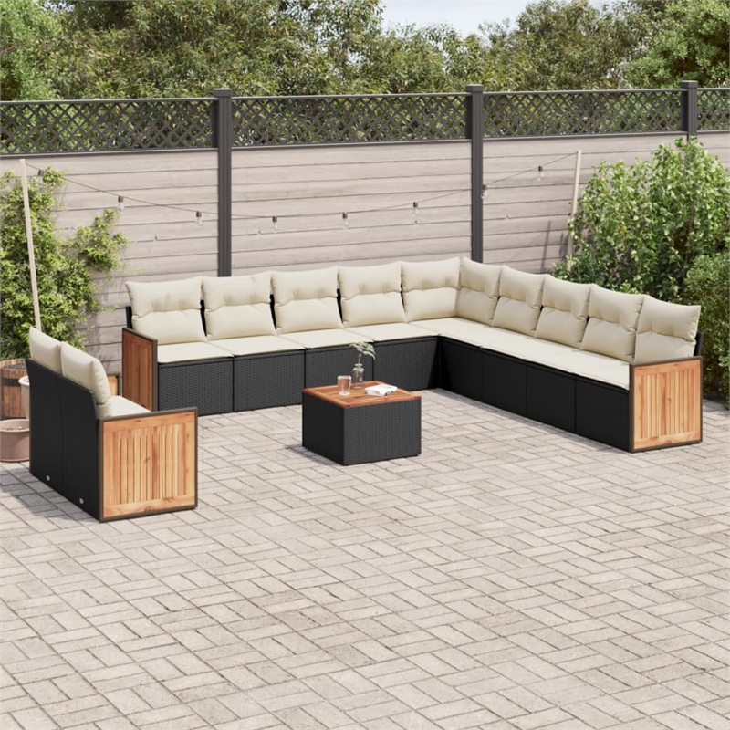 Afuera Living Contemporary 12 Piece Poly Rattan Sofa Set in Black/Cream