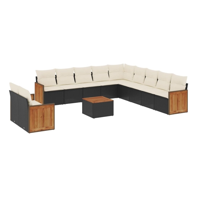 Afuera Living Contemporary 12 Piece Poly Rattan Sofa Set in Black/Cream