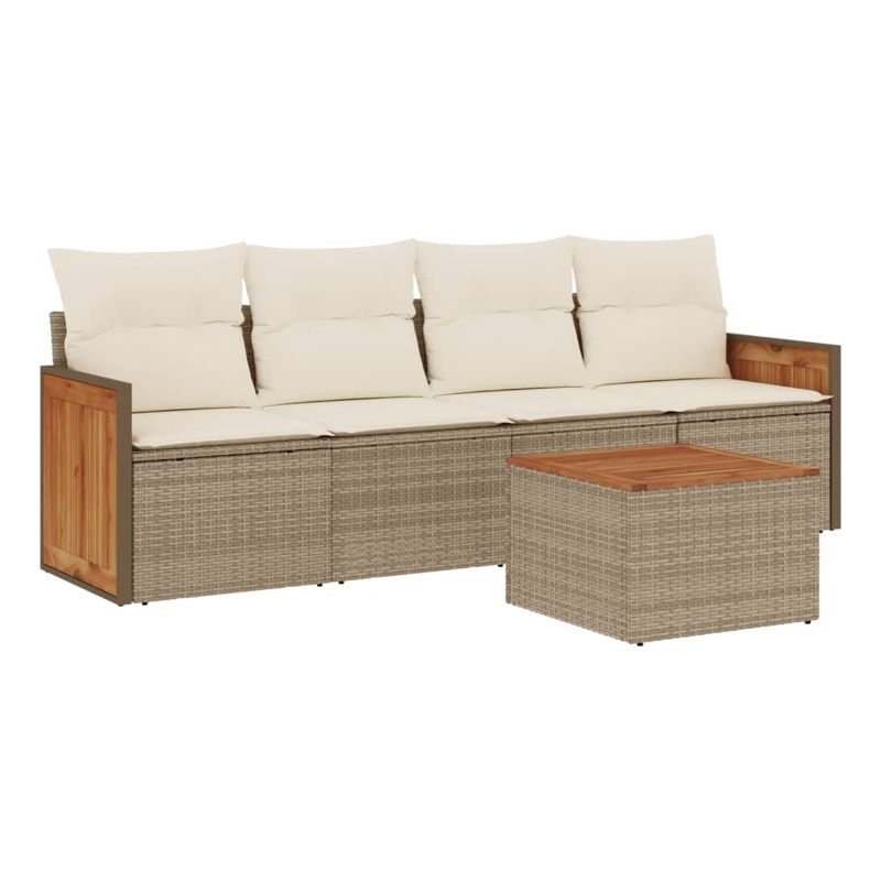 Afuera Living Contemporary 5 Piece Poly Rattan Sofa Set in Beige
