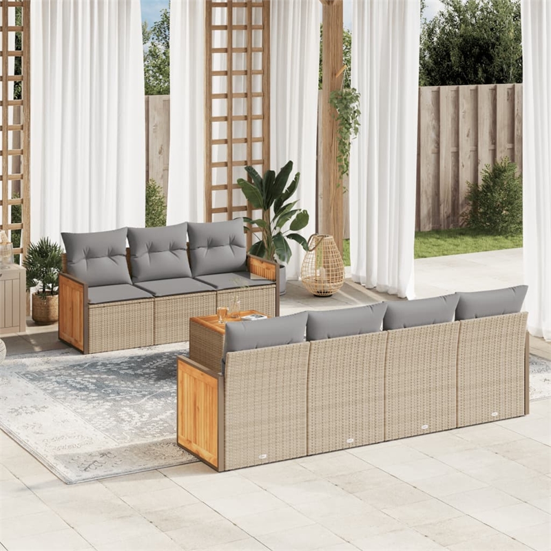 Afuera Living Contemporary 8 Piece Poly Rattan Sofa Set in Gray/Beige