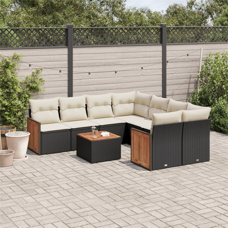 Afuera Living Contemporary 9 Piece Poly Rattan Sofa Set in Black