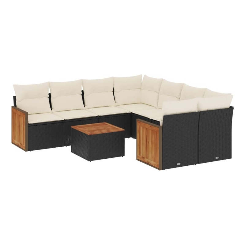 Afuera Living Contemporary 9 Piece Poly Rattan Sofa Set in Black