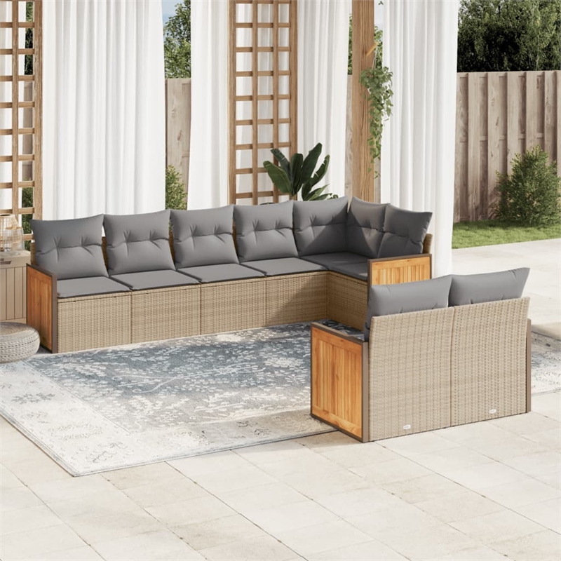 Afuera Living Contemporary 8 Piece Poly Rattan Sofa Set in Beige