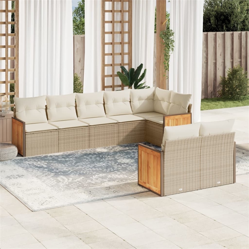 Afuera Living Contemporary 8 Piece Poly Rattan Large Sofa Set in Beige