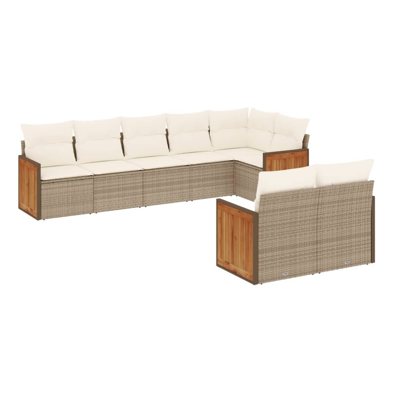Afuera Living Contemporary 8 Piece Poly Rattan Large Sofa Set in Beige