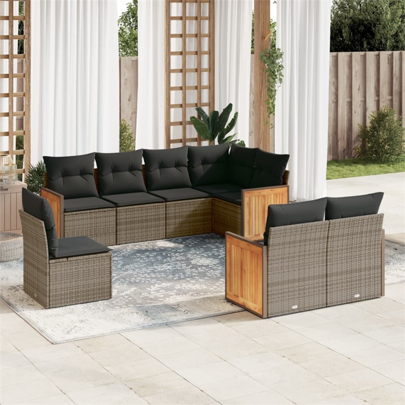 Afuera Living Contemporary Synthetic Poly Rattan 8 Piece Sofa Set in Gray