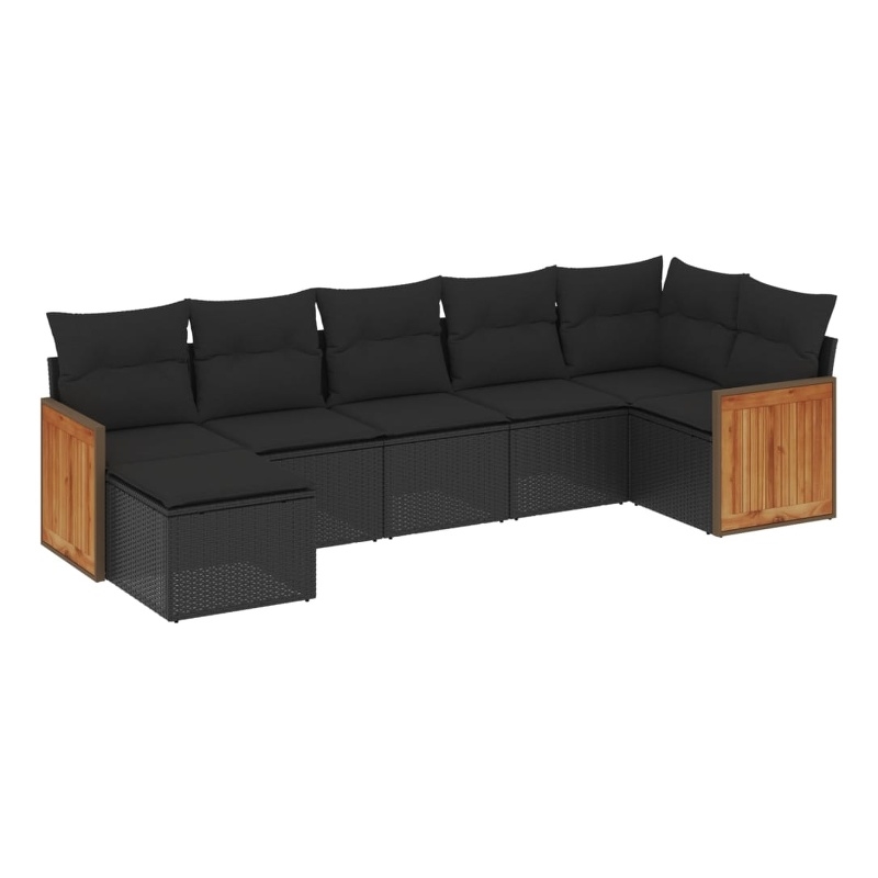 Afuera Living Contemporary Synthetic Poly Rattan 7 Piece  Sofa Set in Black