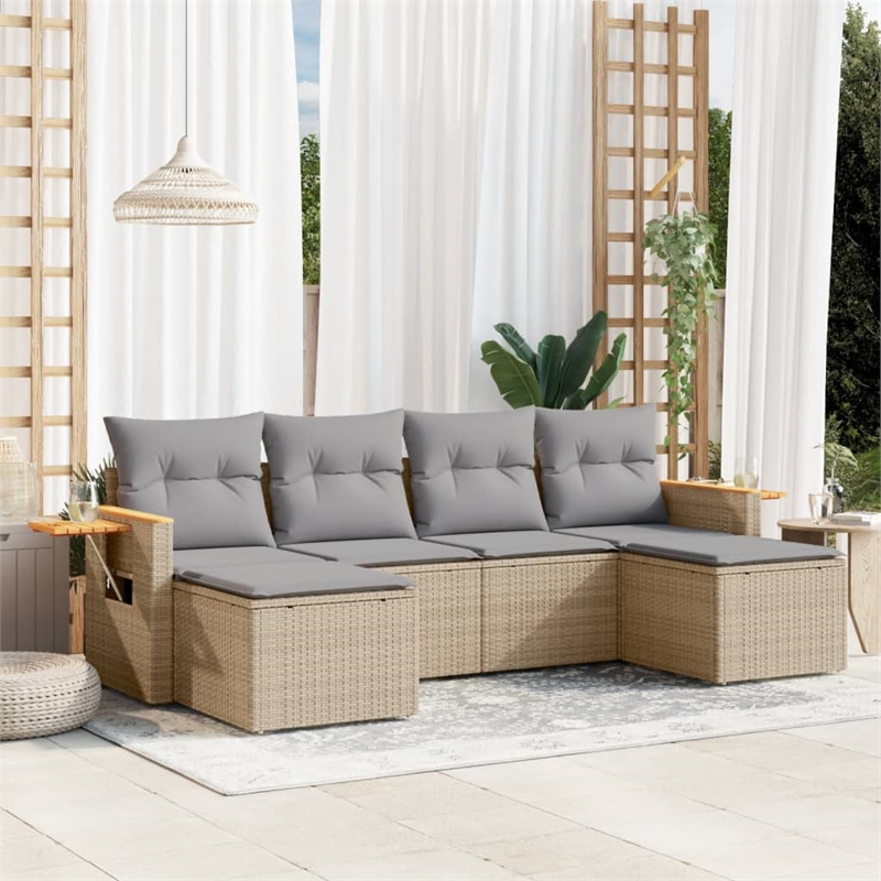 Afuera Living Contemporary 6 Piece Poly Rattan Sofa Set in Gray/Beige