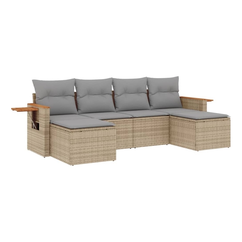 Afuera Living Contemporary 6 Piece Poly Rattan Sofa Set in Gray/Beige