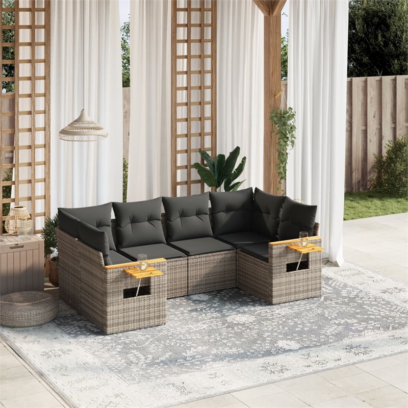 Afuera Living Contemporary 6 Piece Poly Rattan Large Sofa Set in Gray