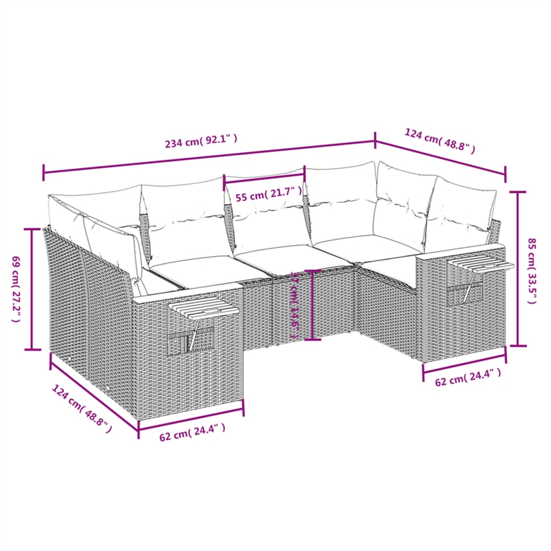 Afuera Living Contemporary 6 Piece Poly Rattan Large Sofa Set in Gray