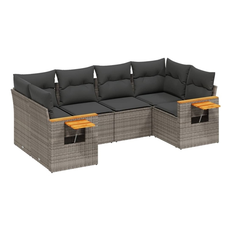 Afuera Living Contemporary 6 Piece Poly Rattan Large Sofa Set in Gray