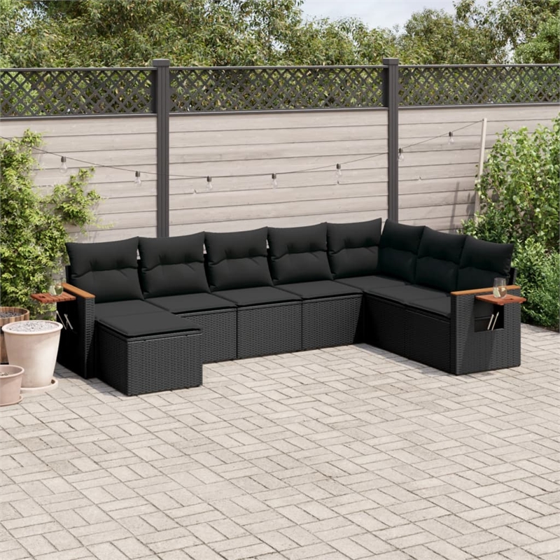 Afuera Living Contemporary 8 Piece Poly Rattan Sofa Set in Black