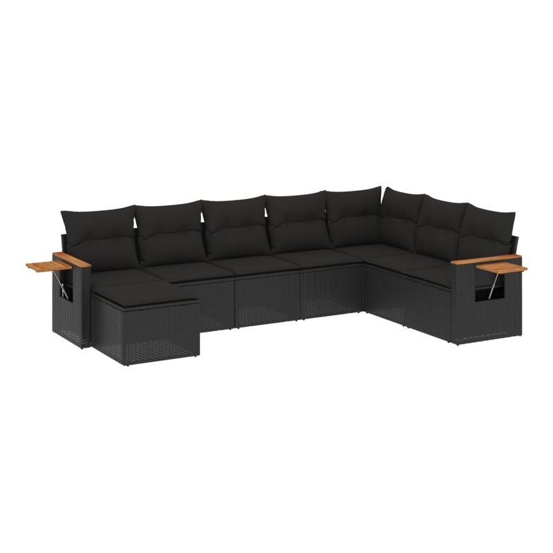 Afuera Living Contemporary 8 Piece Poly Rattan Sofa Set in Black