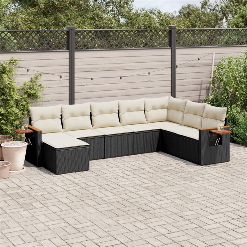 Afuera Living Contemporary 8 Piece Poly Rattan Sofa Set in Black/Cream