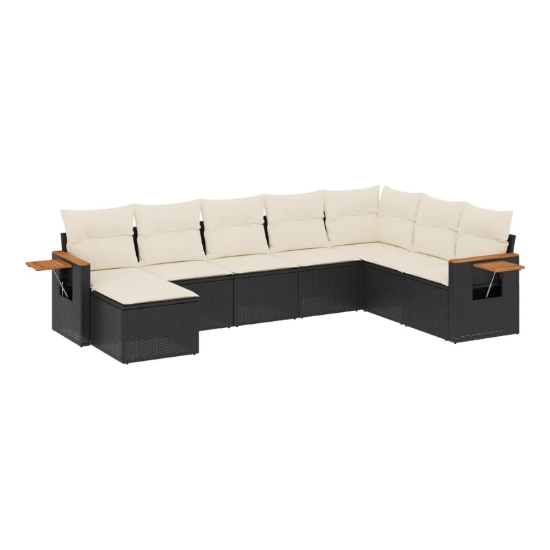 Afuera Living Contemporary 8 Piece Poly Rattan Sofa Set in Black/Cream