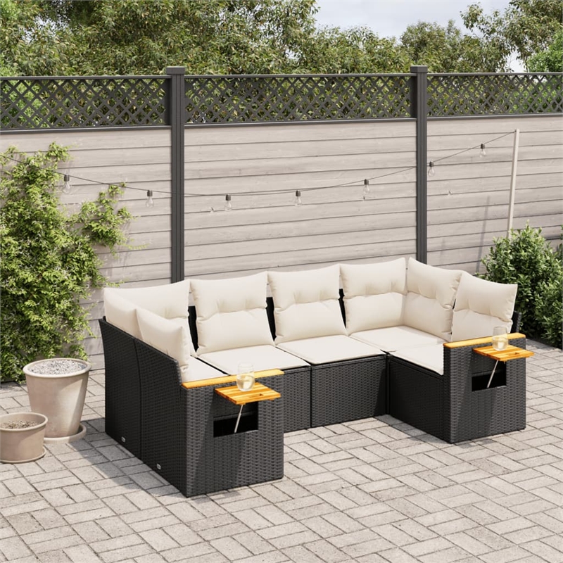 Afuera Living 6 Piece Poly Rattan Small Sofa Set in Black/Cream