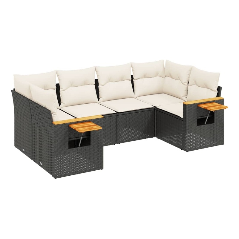 Afuera Living 6 Piece Poly Rattan Small Sofa Set in Black/Cream