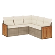 Afuera Living Contemporary Synthetic Poly Rattan 5 Piece  Sofa Set in Beige