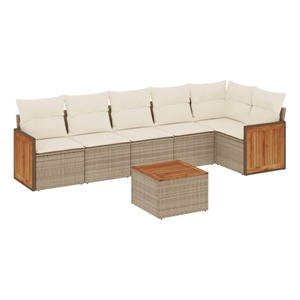 Afuera Living Contemporary 7 Piece Poly Rattan Sofa Set in Beige