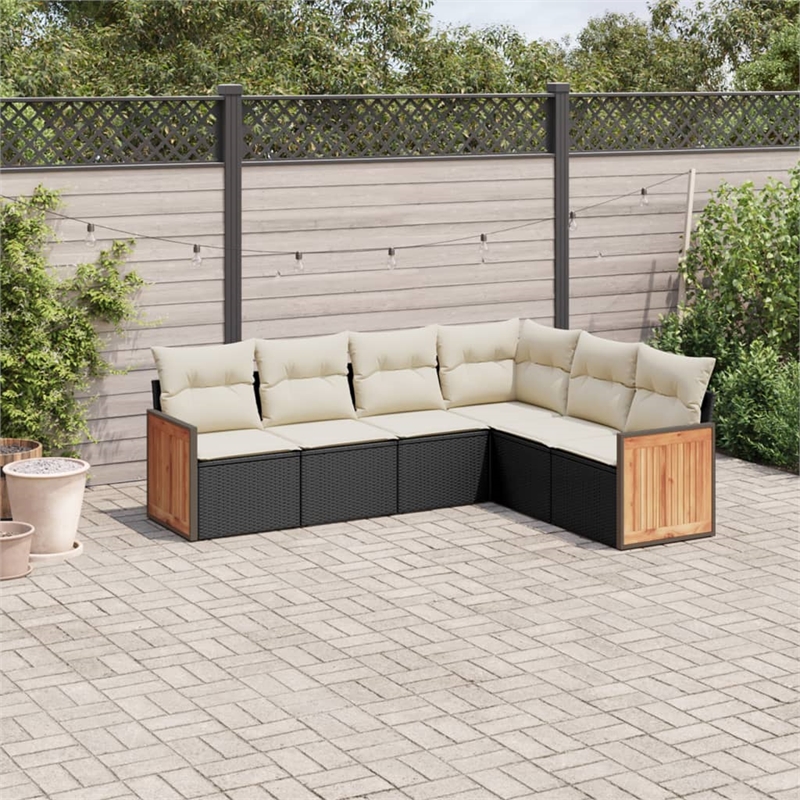 Afuera Living Contemporary Synthetic Poly Rattan 6 Piece Sofa Set in Black/Cream