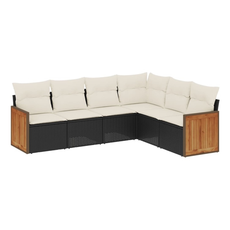 Afuera Living Contemporary Synthetic Poly Rattan 6 Piece Sofa Set in Black/Cream