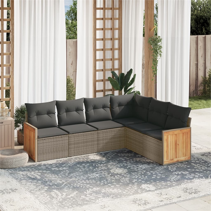Afuera Living Contemporary 6 Piece Poly Rattan Sofa Set in Gray