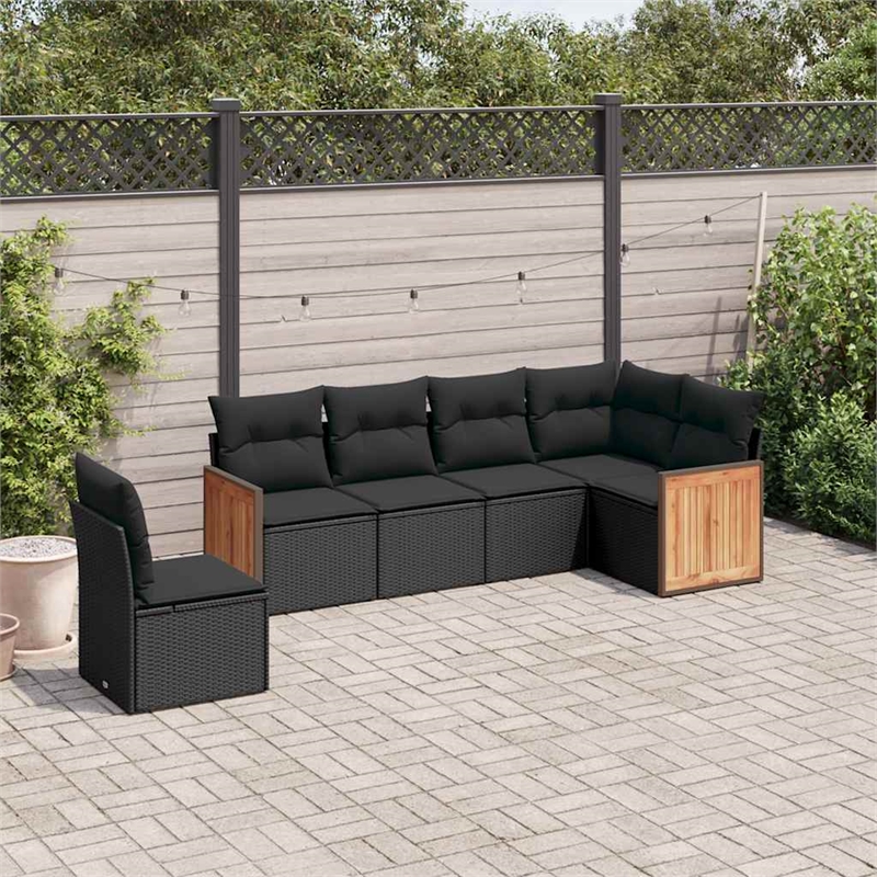 Afuera Living Contemporary 6 Piece Poly Rattan Sofa Set in Black